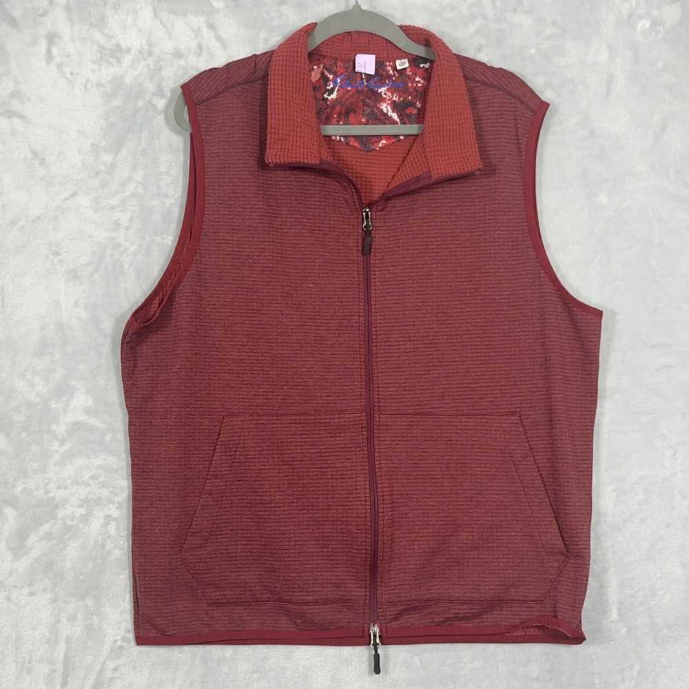 Robert Graham Men Vest 2XL Burgundy Full Zip Classic Fit Skull Logo Golf Gorp